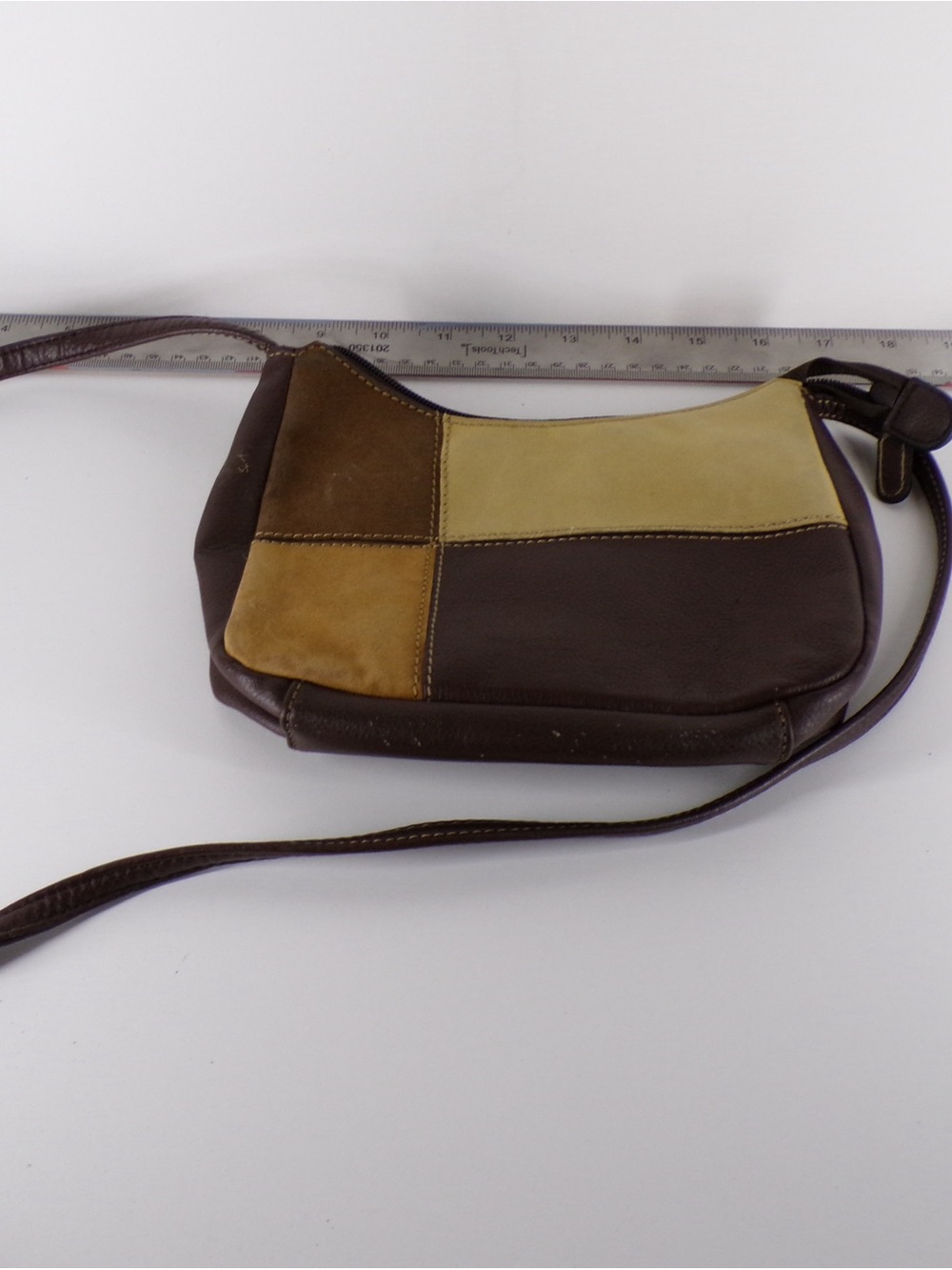 Leather Patchwork Crossbody Bag in Brown and Tan